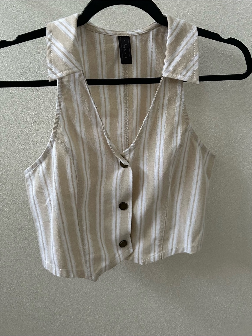 Valija Striped Sleeveless Button Front Vest - Beige/White